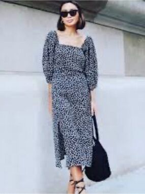 SHEIN Black Midi Dress with White Spot Print